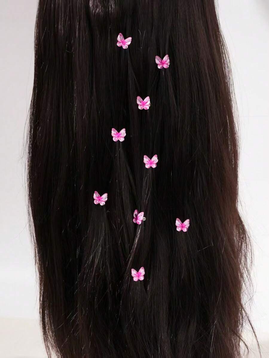 10 件优雅可爱的粉色蝴蝶发夹，夏季海滩辫子发饰，多功能女士发夹，编织发夹，适合婚礼、海滩、户外、摄影、日常佩戴，扁平爪夹、发夹、发夹