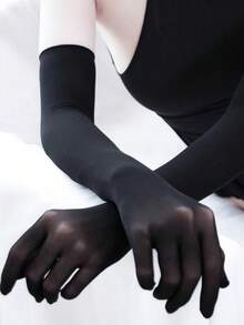1 chiếc găng tay hở ngón siêu mỏng 3D liền mạch, tất mỏng gợi cảm che cánh tay dài tay cho váy cưới cô dâu - màu đen - Xem 3