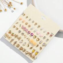 1 set de 30 pares de pendientes de moda para mujeres, fabricados en aleación de zinc con diseños de mariposa, corazón y otros broches de acero inoxidable sin chapado, hipoalergénicos, adecuados para uso diario y vacaciones, diseñados especialmente para mujeres
