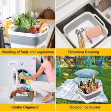 Collapsible Wash Basin With Drain Plug – 2.4 Gallon Portable Sink Tub For Baby Bottles, Dishwashing, RV & Camping | Space Saving Foldable Design | -Free /PP Material (Grey) - Grey 1 - 查看 7