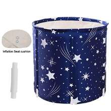 Blue Folding Portable Bathtub 70x65cm Nylon PVC With Drain Pipe Tap Mat 6 Support Tubes Back To School - Blue - View 2