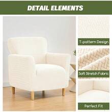 Local Delivery - Banquet Armchair Slipcover Printed Chair Covers With Arms Stretch Club Chair Slipcover Soft Armchair Sofa Covers Anti-Slip Furniture Protector For Dogs Pets Home Living Room Decor, 14 - T-jacquard Cream - 查看 2