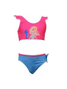 Conjunto de bikini infantil dividido para niñas de 4 a 10 años, sin mangas. El tejido es suave y delicado con la piel, decorado con adorables motivos cartonísticos de sirenas y diseños tridimensionales de colas de sirena en apliques. Es un conjunto de dos piezas ideal para niñas. - Rosa Fucsia - Ver 2