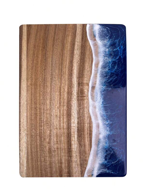 (Blue, Pink, Green) Wavy Resin Cutting Board Cheese Meat Steak Cutting Board Cutting Board Creative Cheese Board Acacia Wood Rectangular Western Food Wooden Fruit Board