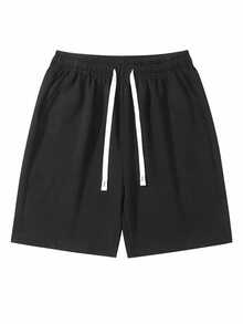 Men's Casual Simple Solid Color Bermuda Shorts - Black - View 2