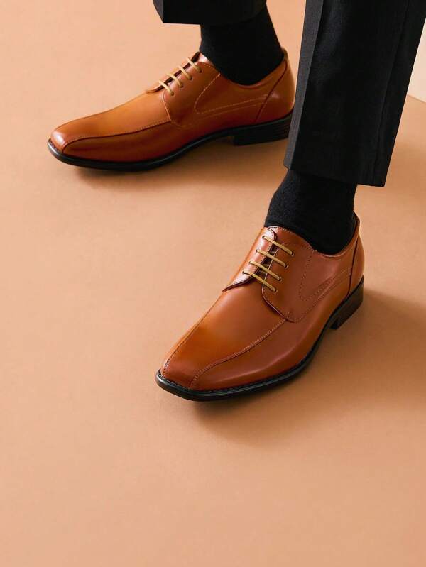 Men's Dress Shoes Formal Classic Square Toe Lace-Up Oxfords Black