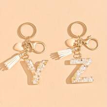 1pc Beige Heart-Shaped Letter Design Fashionable Minimalist Keychain - Beige - View 9
