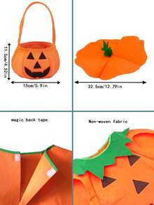 成人南瓜服装，3 件万圣节男女通用南瓜角色扮演派对服装，带帽子和包 - 彩色 - 查看 2