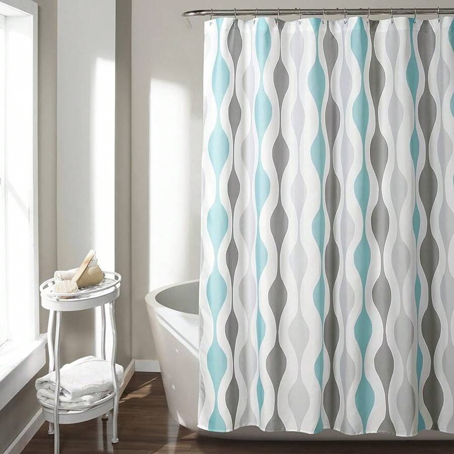 Mid Geo Shower Curtain, 72 X 72, Gold & Gray, Bathroom Decor - 藍灰色 - 查看 1