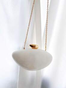 1 Pc White Marble Shaped Box-Style Bag With Metallic Chain, Vintage Elegant Women's Evening Dress Party Clutch, Japanese Style Lady Handbag, Party Bags,Perfect For Party Wedding Prom Dinner/Banquet Matching With Holiday Party Dress Evening Dress & Sequin Dress - White - View 2