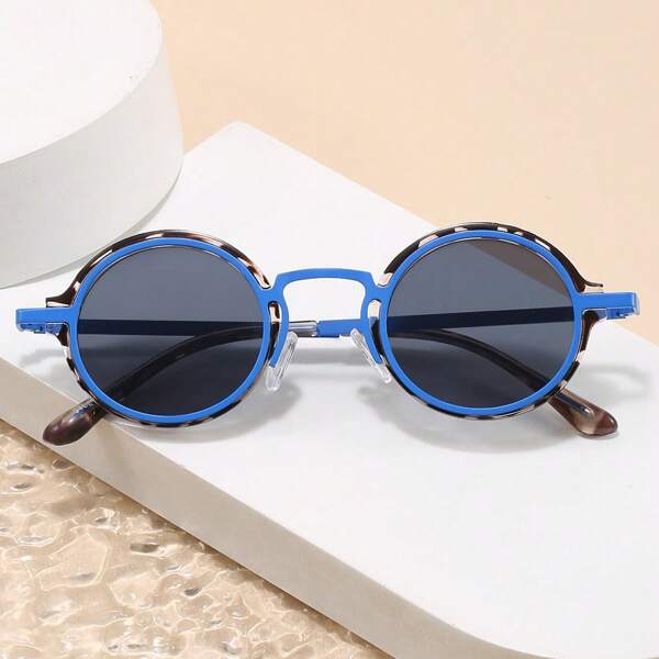 Ochelari de soare retro rotunzi bicolori mici, noi, la modă