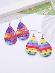 1 Paar Vintage Pride Month bunte gestreifte Herz bemalte Hänge-Ohrringe, Pride Month Geschenkartikel, LGBT Party, Parade, Festtags-Schmuckgeschenk aus Polyurethan, zweiseitig