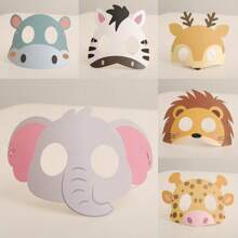 卡通动物面具，适用于生日派对、节日聚会、摄影道具、游戏用品 - 长颈鹿、大象、狐狸、老虎、河马、猴子、兔子、浣熊 - 彩色 - 查看 4
