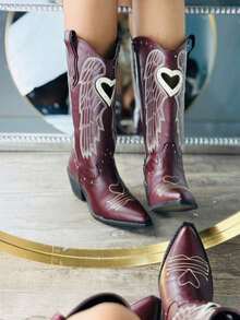 Women Mid-Calf Boots - Red Violet - View 2