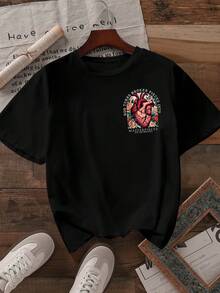 Women's Casual Short-Sleeved Round Neck Plus Size T-Shirt - Black - View 2