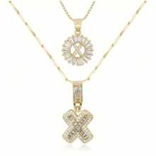 Dainty Bubble Initials Balloon Letter Necklace Set For Women Double-Layer Rock Initials Letter Necklace Set Synthetic Cubic Zirconia Micro-Inlaid Crown Letter Diy English