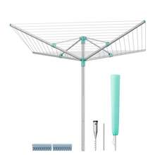 SONGMICS Wäschespinne, Wäscheständer, höhenverstellbar, 50 m Wäscheleine, für 5 Waschmaschinenladungen, Outdoor, Garten, mit Bodenhülse, Wäscheklammern, silbern-grün - Silbern-Grün - Übersicht 5