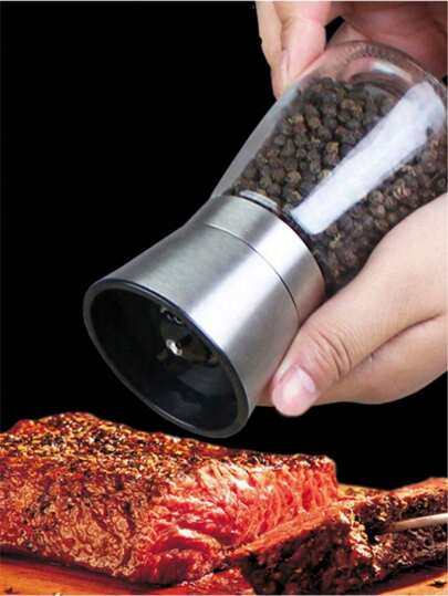 1pc Adjustable Ceramic Core Pepper & Sea Salt Grinder Set - Manual Spice Grinder, Seasoning Shaker Bottle, Suitable For Outdoor Camping, Tent Travel, Hiking, Barbecue And Home Kitchen - Battery-Free Portable Glass Kitchen Tool, Random Color