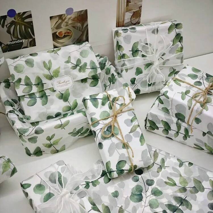 15/30/60 tờ Giấy gói quà họa tiết lá khuynh diệp xanh, 50*35cm, Thích hợp để đóng gói quà tặng, gói hoa, chống ẩm quần áo, đóng gói rượu vang, làm đầy hộp quà, bảo vệ đồ dễ vỡ, trang trí sinh nhật, ngày lễ tình nhân, quà tặng Giáng sinh - màu xanh lá - Xem 5