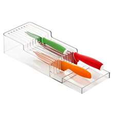 Wide 2Tier Plastic InDrawer Knife Block Storage And Organizer For Knives Holds Up To 18 Knives For Kitchen Drawers ClearW10