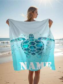 Toalha de praia personalizada com estampa de tartaruga marinha azul - Design de praia, superabsorvente e de secagem rápida, perfeita para praia, piscina, camping e viagens, essencial para praia | Tema tartaruga marinha | Toalha de poliéster, acessório de praia, adequada para todos os feriados - Multicolorido - Ver 7