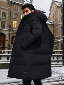 Men's Winter Padded Coat, Mid-Length Knee-Length With Hood, Casual, Business, Street Fashion Parka