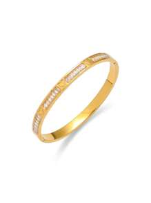 Bracelete Simples de Aço Titanium Tom Dourado, Embutido com Zircônia Artificial, Comprimento Ajustável, Adequado para Vestimenta de Verão, Férias, Presente de Amizade, Anti-desbotamento e Hipoalergênico, Acessório Refinado para Mulheres