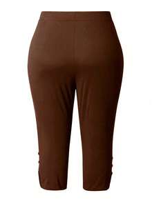 Plus Size Women Fashion Solid Color Fitted 7/8 Pants