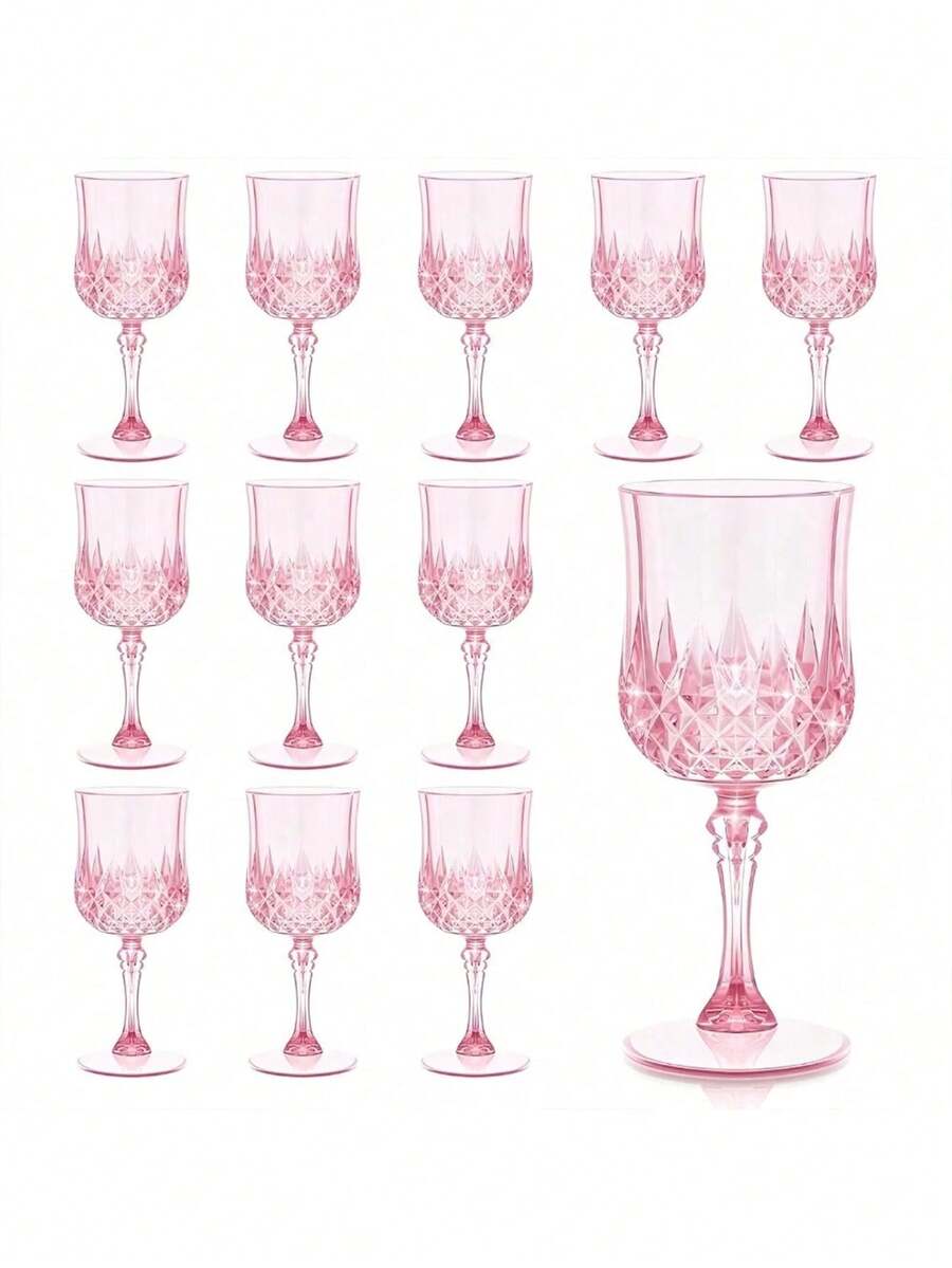 Wine Glasses Set Of 6 Vintage Embossed Reusable Wine Glasses, Heavy-Duty Champagne Cups, Juice Glasses Suitable For Parties & Weddings,Dishwasher (Plastic)