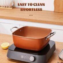 24cm Square Kitchen Fryer Non Stick Chip Pan Potato Fryer W/ Basket Cooking Pot - Orange - View 10