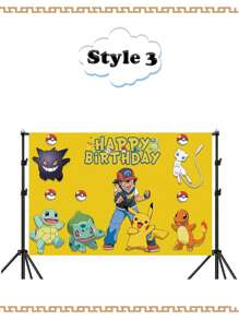 pokemon Pokemon Pikachu Background Cloth, Cute Cartoon Pikachu Photo Background Banner, Birthday Party Decoration Banner, Photo Background Cloth, Party Supplies, Party Tablecloth, Party Decorations, Party Small Gifts Christmas, Halloween, Festival Supplies, Festival Decorations, Thanksgiving, Back-To-School Season, Autumn And Winter