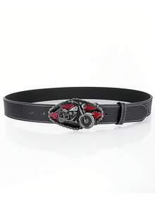 1 pieza Cinturón de estilo vintage con forma de motocicleta para hombre, apto para pantalones vaqueros - Negro - Ver 3