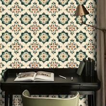 1 Rolle Vintage Stil Selbstklebende Tapete - Polygonales Blumen Muster, Abziehen und Aufkleben, Abnehmbar, Wasserfestes Kontaktpapier, Geeignet für Wohnzimmer, Schlafzimmer, Esszimmer, Flur, Heimdekoration, Schrank, Bücherregal, Möbel, Wandkunst, Sommerdekoration, Feiertagsdekoration Geschenk