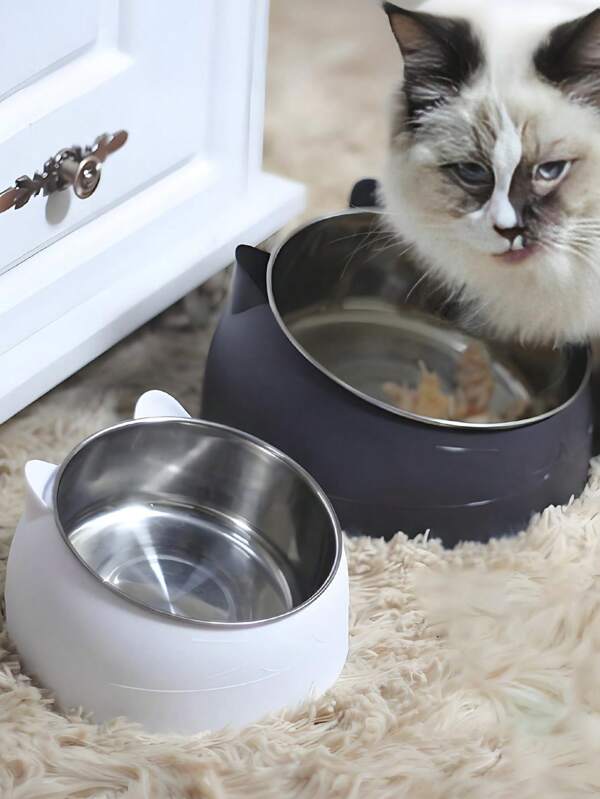 1pc 100ml/400ml Premium Stainless Steel Double Bowl Pet Feeder, With Anti-Slip Base, Suitable For Holding Food & Water, Perfect For Puppies & Kittens