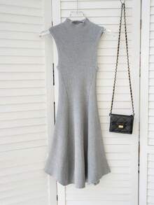 女士无袖针织修身 A 字中长连衣裙 - 灰色 - 查看 8