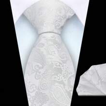 Set de 2 piezas que incluye corbata de 8cm de ancho con estampado de cachemir y flor y pañuelo a juego. Elegante accesorio de corbata de negocios de alta calidad para bodas, regalos familiares, Navidad o fiestas.