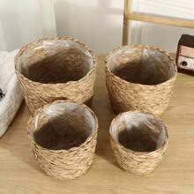 قطعة واحدة/قطعتان غطاء إناء نباتي مُنسوج يدويًا، سلة من حبال الحشائش البحرية للغرفة المعيشية، سلة أزهار من الحرفية الخيزران/الخيزران - بني - مشاهدة 2