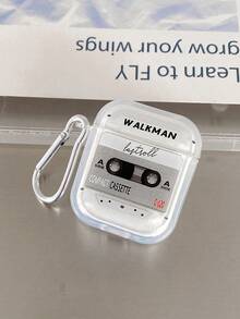 复古音乐磁带蓝牙耳机盒，WALKMAN Element耳机盒，Y2K风格，透明耳机盒，带1个耳机盒挂钩，兼容耳机