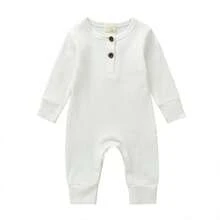 Newborn Baby Boy Girl Knitted Rib Romper Infant One Piece Jumpsuit Cotton Solid Long Sleeve  Bodysuit Basic Coming Home Outfits - White - View 1