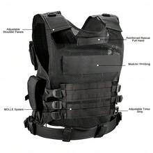 Military Tactical Vest Molle Adjustable Army Assault Combat Carrier Black - Breathable, Quick Release, Adjustable, Water-Resistant, And Reflective - Ideal For Outdoor Adventures, Camping, Hiking, Fishing, Training, And Travel - 黑色 - 查看 7