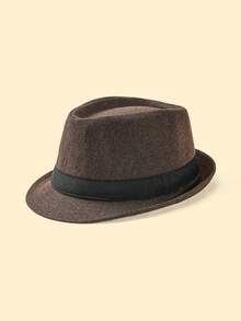 1pc Solid Color Bohemian Casual Retro Polyester Decorative Ribbon Felt Hat, Soft Cap, Fedora Hat, British Style Trilby For Men, Elegant For Commuting In Autumn/Winter - Top Hat - View 18