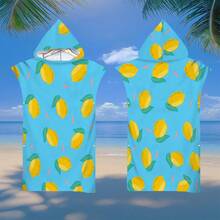 1 件柠檬条纹连帽斗篷，水果印花，超柔软超细纤维沙滩毯和连帽沙滩巾二合一，带纽扣，解开纽扣可转换为沙滩毯，超强吸水毛巾，适合旅行、泳池、潜水、冲浪、瑜伽、露营 - 彩色 - 查看 18