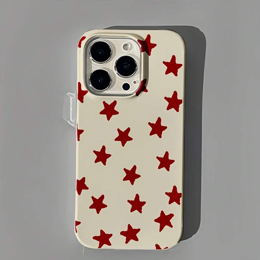 1pc White Matte Personalized Full Screen Red Star Pattern Phone Case Compatible With Iphone 16 Pro Max, 15/14 Plus, 13, 12, 11 Protective Shell Waterproof Shockproof Anti-Fall Scratch Resistant