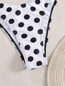 女士比基尼泳衣，可爱波西米亚风黑白波点印花，内置胸罩吊带泳装，适合度假、海滩、泳池和运动穿着，2026春夏款 - 黑色 - 查看 7