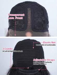 QVR QUEEN VIRGIN REMY Peluca bob con encaje T, cabello humano recto rizado, tipo yaki, cabello remy, encaje transparente, sin pegamento, color negro natural - Natural Black - Ver 7