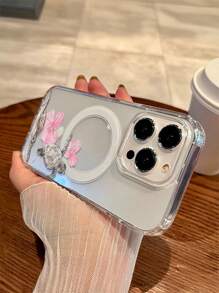 1pc Floral Sea Turtle Design Magnetic Wireless Charging Protective Phone Case, Transparent Anti-Fall Soft+Hard Material, Suitable As Festival Gift Compatible With IPhone 15 16 Pro/Pro Max/14 15 16 Plus, Anti-Fingerprint & Scratch Resistant, Clear Glossy Waterproof Shockproof