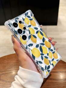 1pc Fresh Lemon & Floral Design Transparent Soft Silicone Phone Case, Anti-Slip Anti-Drop Compatible With Samsung