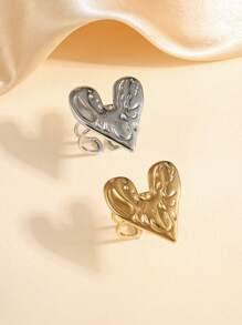 Set de 2 anillos abiertos con forma de corazón de acero inoxidable de color dorado y plateado, de estilo minimalista y fashion, adecuados para uso diario o como regalo para mujeres