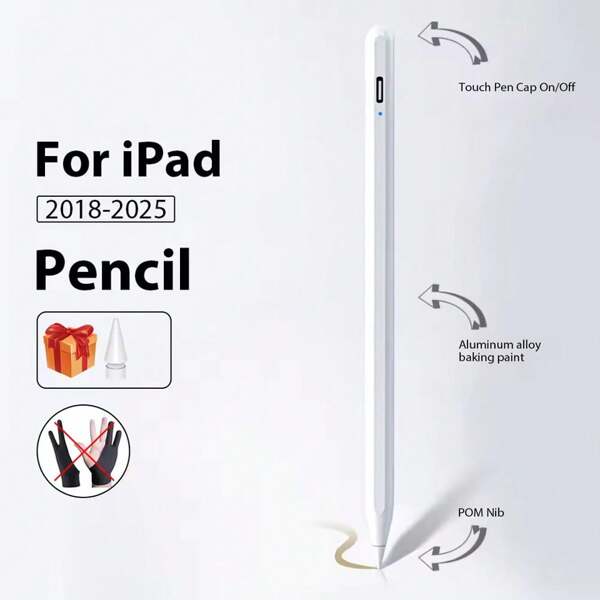 1-Piece Set Compatible With IPad Series Aluminum Alloy Stylus Dedicated Capacitive Screen Touch Pen Magnetic Suction Anti Misoperation Painting Editing Android Touch LED Battery Display Light Stylus Suitable For 2018 Or Later IPad Pro 11inch/12.9inch/IPad 10/9/8/7/6, IPad Mini5/6/IPad Air3/4/5 Series Tablet Accessories