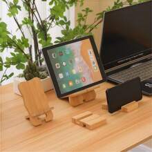 1pc Modern Minimalist Wooden Phone Stand - Multi-Functional Solid Wood Tablet Dock, Home Office Desk Holder, Lazy Charging Stand, Bedroom Living Room Study Decor, Compatible With All Smartphones & Tablets